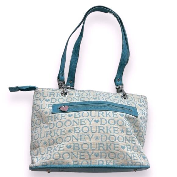 Vintage Dooney and Bourke Blue Jacquard Logo Top shoulder bag charms Y2K tote - Picture 1 of 16